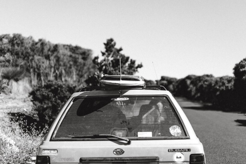 "4 Essential Tips for Cleaning and Maintaining Your Roof Rack" 3 old car on road between lush trees in sunlight